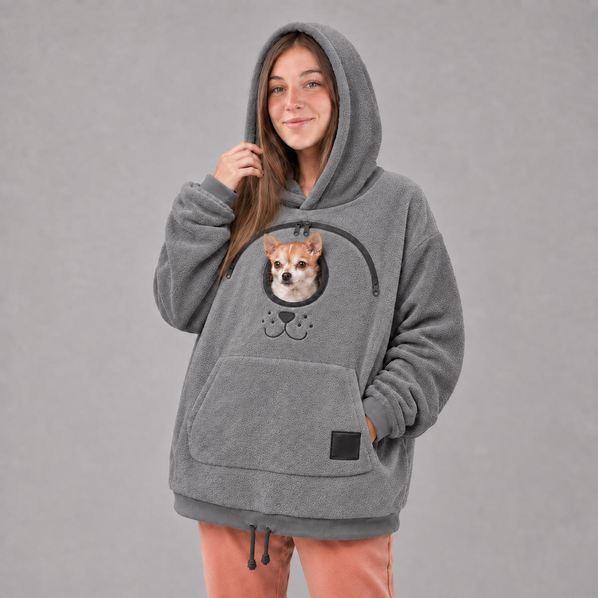 Paiduis®🐾 Cozy Fleece Pet Bonding Pouch Hoodie – Warm & Supportive Small Pet Carrier Clothing