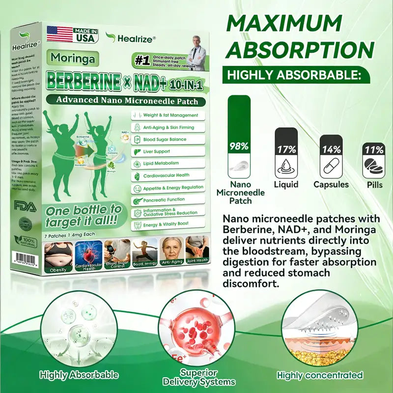 𝗨.𝗦. 𝗙𝗗𝗔 𝗢𝗳𝗳𝗶𝗰𝗶𝗮𝗹 𝗦𝘁𝗼𝗿𝗲 | 🧑‍⚕️🩺 𝐇𝐞𝐚𝐥𝐫𝐢𝐳𝐞® Moringa · Berberine × NAD+ 𝟏𝟎-𝐢𝐧-𝟏 𝐀𝐝𝐯𝐚𝐧𝐜𝐞𝐝 𝐍𝐚𝐧𝐨 𝐌𝐢𝐜𝐫𝐨𝐧𝐞𝐞𝐝𝐥𝐞 𝐏𝐚𝐭𝐜𝐡 — 𝐎𝐧𝐜𝐞 𝐃𝐚𝐢𝐥𝐲, 𝐕𝐢𝐬𝐢𝐛𝐥𝐞 𝐑𝐞𝐬𝐮𝐥𝐭𝐬 𝐢𝐧 𝟕 𝐃𝐚𝐲𝐬