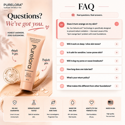 💖【Tienda oficial】Base de maquillaje AdaptaShade de PURELORA®: una base de maquillaje que se adapta al tono de la piel y contiene ingredientes para el cuidado de la piel
