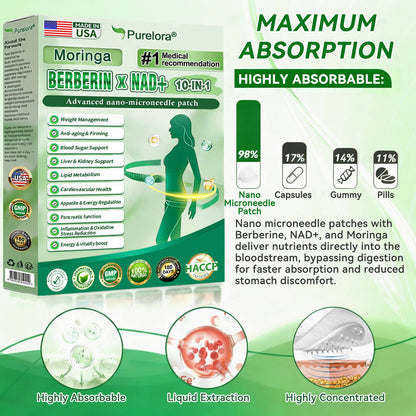🔥New Arrival |Purelora® Moringa Berberine × NAD⁺ 10-in-1 Nano Microneedle Patch (Just once daily, visible changes in 7 days) ✅ Supports weight management, loose skin, diabetes care, sleep apnea, joint comfort, and more
