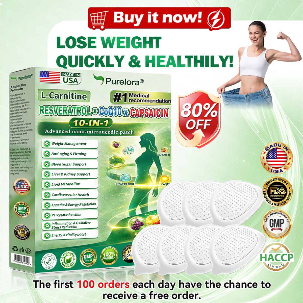 🔥New arrivals: 80% off | Purelora® L-Carnitine Resveratrol × CoQ10 × CAPSAICIN 10-in-1 Nano Microneedle Patch (Just once daily, visible changes in 7 days) ✅ Supports weight management, skin firmness, energy metabolism, cardiovascular health, fat burning