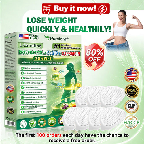 🔥New arrivals: 80% off | Purelora® L-Carnitine Resveratrol × CoQ10 × CAPSAICIN 10-in-1 Nano Microneedle Patch (Just once daily, visible changes in 7 days) ✅ Supports weight management, skin firmness, energy metabolism, cardiovascular health, fat burning