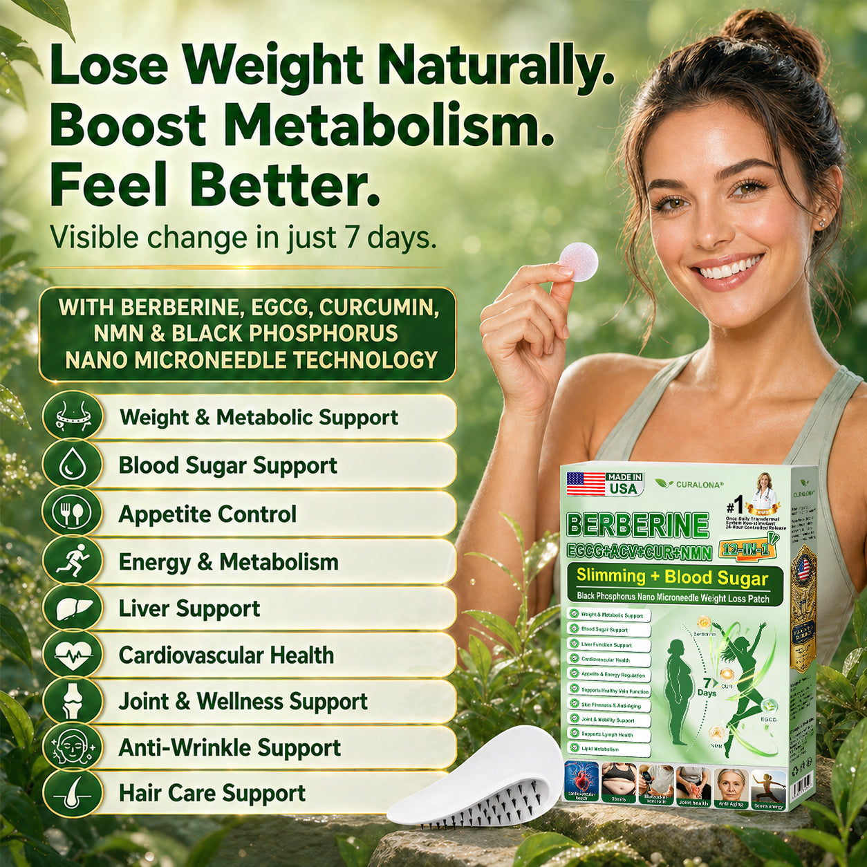 𝐎𝐟𝐟𝐢𝐜𝐢𝐚𝐥 𝐁𝐫𝐚𝐧𝐝 𝐒𝐭𝐨𝐫𝐞 |✅Curalona®Black Phosphorus Nano Microneedle Weight Loss Patch — 12-in-1 Berberine + NMN + Apple Cider Vinegar | Supports Fat Burn, Blood Sugar, Anti-Aging, Joint & Sleep | Change in Just 7 Days