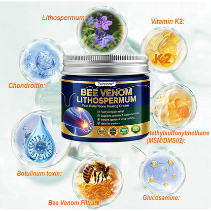 𝗙𝗗𝗔 𝗖𝗲𝗿𝘁𝗶𝗳𝗶𝗲𝗱 · 𝗢𝗳𝗳𝗶𝗰𝗶𝗮𝗹 𝗦𝘁𝗼𝗿𝗲 | Purelora®🔥 BEE VENOM LITHOSPERMUM Pain-Relief Bone Healing Cream 👑👑(Specially for older adults)