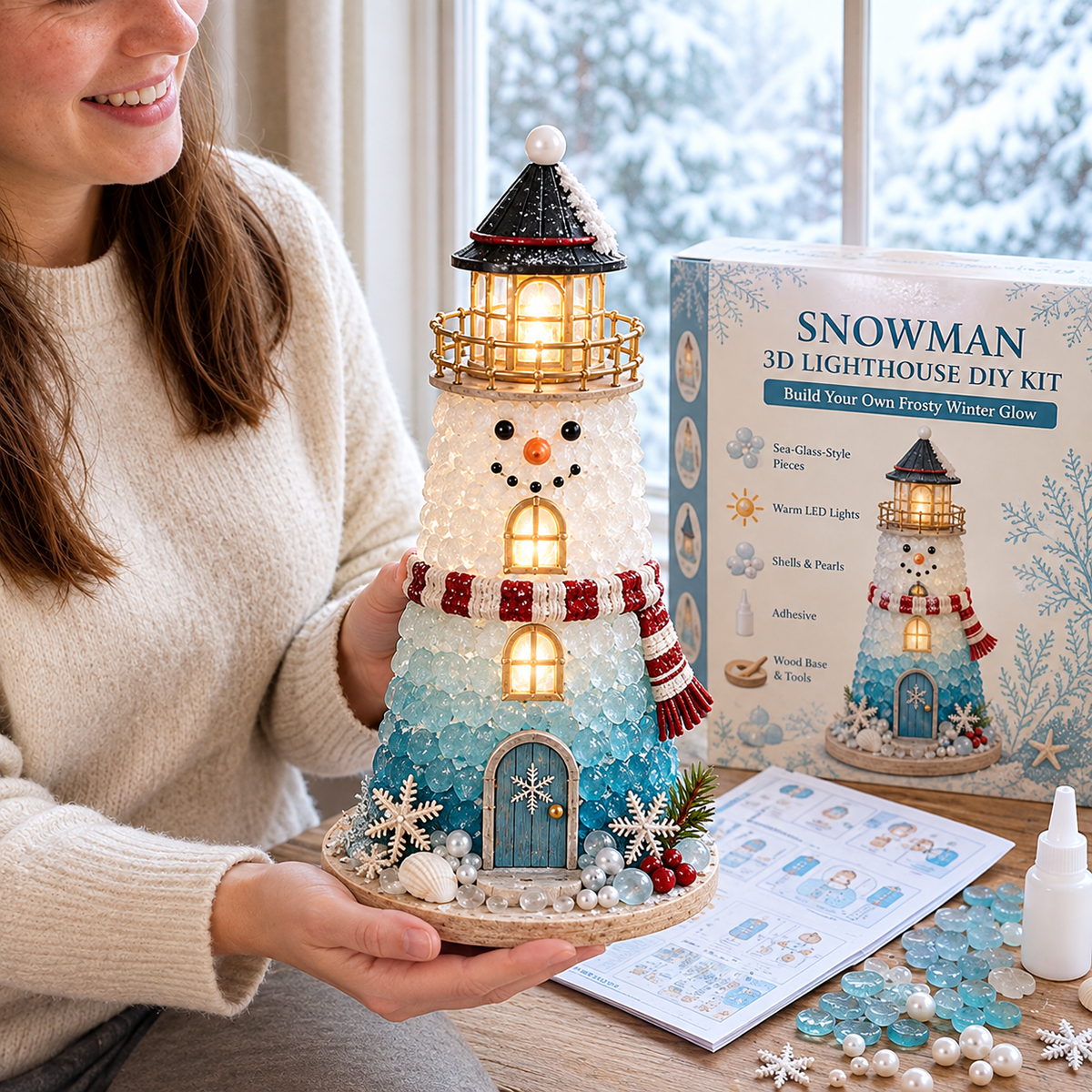 ✨Light‑Up Christmas Character Lighthouse | Complete DIY Craft Kit For Holiday Decor.