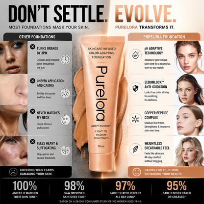 💖【Tienda oficial】Base de maquillaje AdaptaShade de PURELORA®: una base de maquillaje que se adapta al tono de la piel y contiene ingredientes para el cuidado de la piel