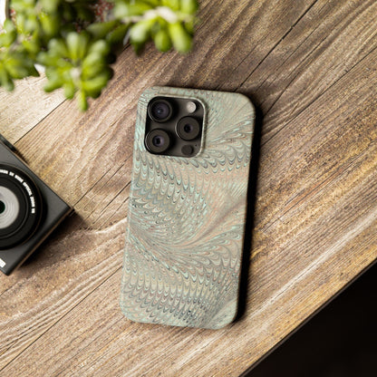 Marbled VIntage Design, Italian Feather Phone Case, Green Hues, Mint, Beige, Neutrals, Slim Phone Cases, IPHONE16 and all sizes