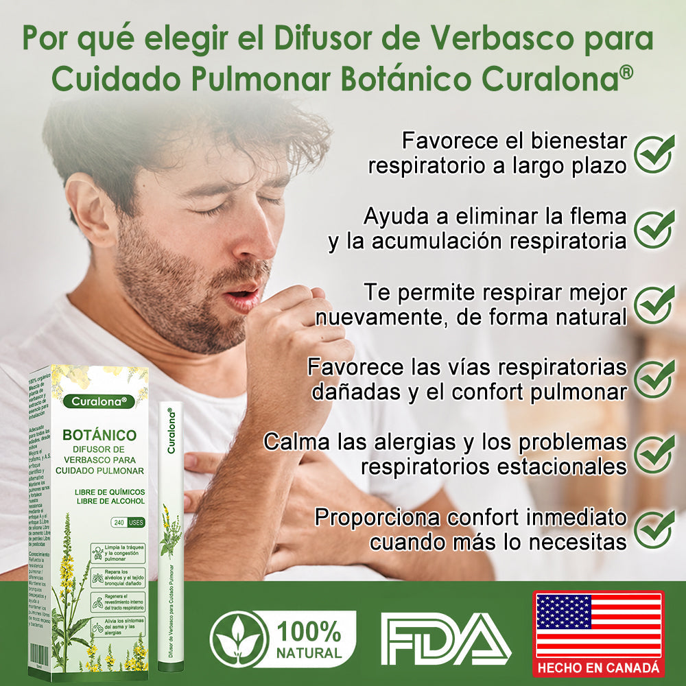 Curalona® Difusor de gordolobo Botanical LungCare (🫁 Tos, faringitis, dificultad para respirar, expectoración, congestión nasal, bronquitis, síntomas de alergia, molestias pulmonares)
