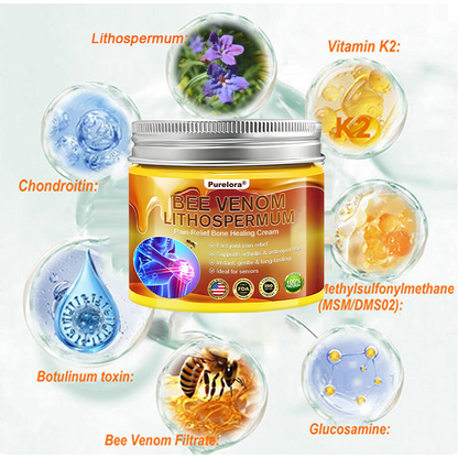 🔥New Arrival🐝Purelora® Bee Venom & Lithospermum Comfort Cream When Walking, Standing or Sleeping Hurts — Daily Pain Relief & Bone Comfort for Older Adults