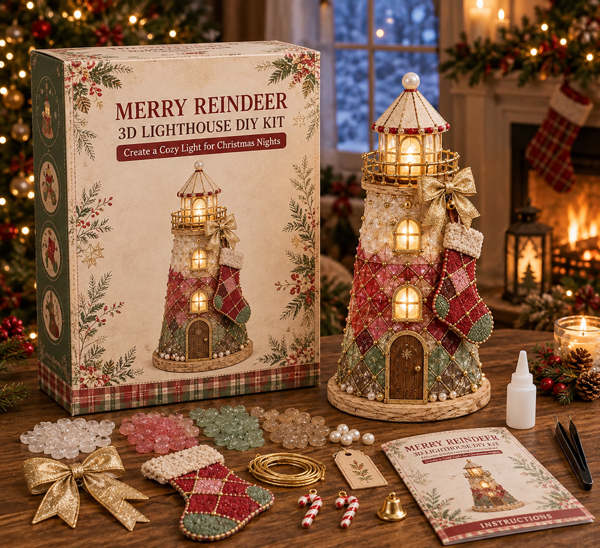 ✨Light‑Up Christmas Character Lighthouse | Complete DIY Craft Kit For Holiday Decor.