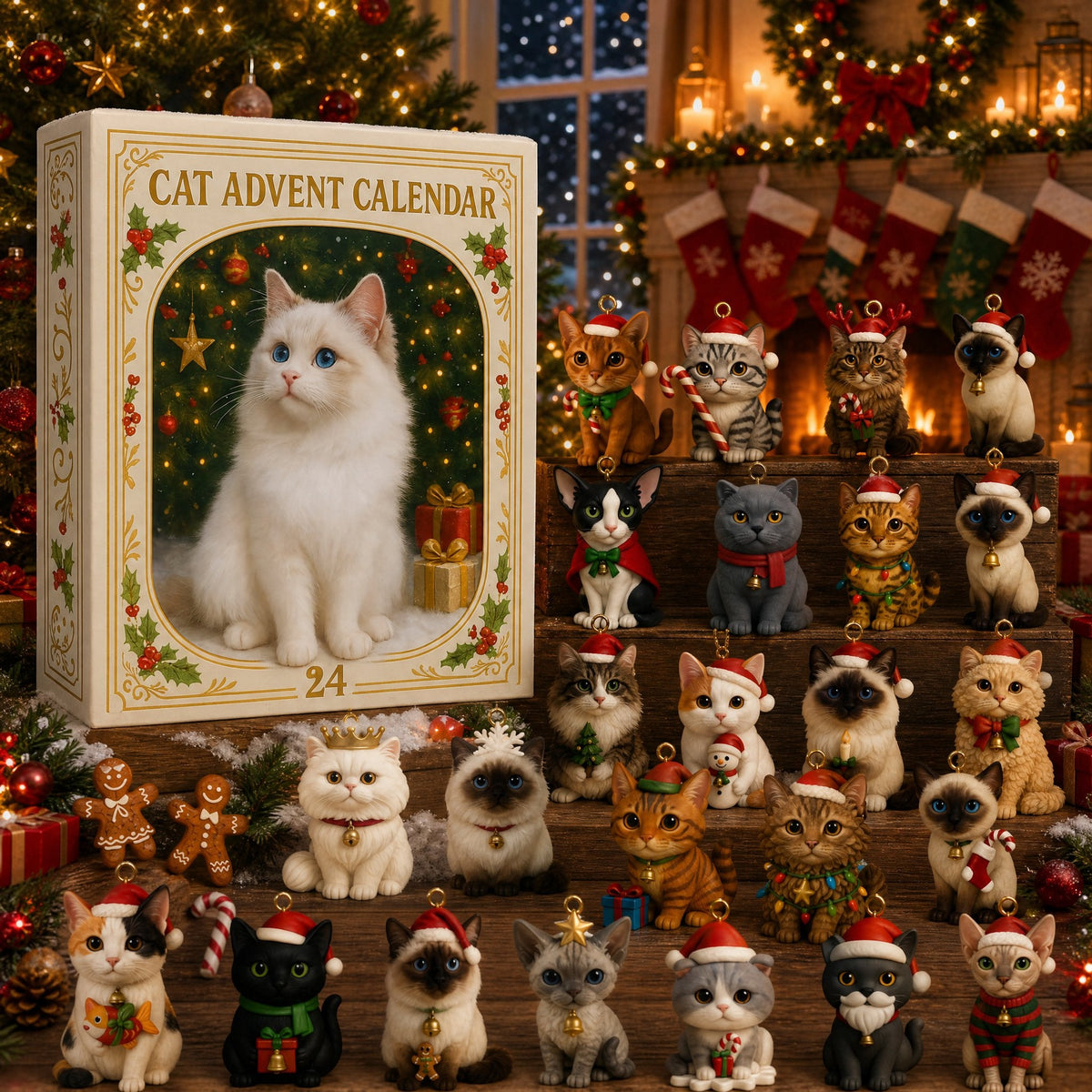 🔥 Last Day 49% Off🔥2026 Cat-Themed Christmas Advent Calendar – Christmas Tree Ornaments
