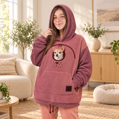 Paiduis®🐾 Cozy Fleece Pet Bonding Pouch Hoodie – Warm & Supportive Small Pet Carrier Clothing
