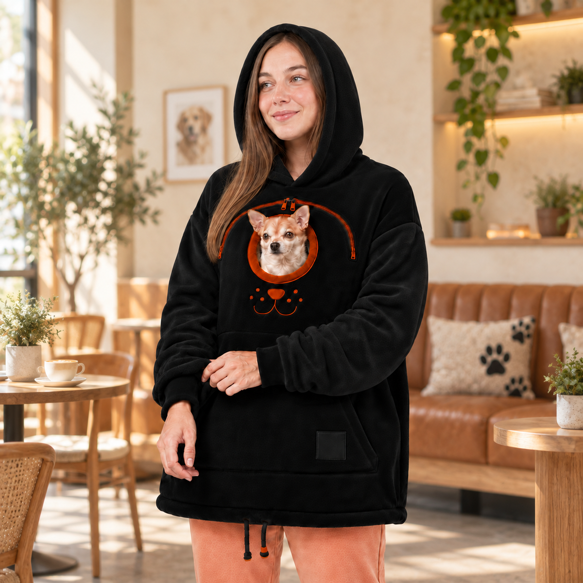 Paiduis®🐾 Cozy Fleece Pet Bonding Pouch Hoodie – Warm & Supportive Small Pet Carrier Clothing