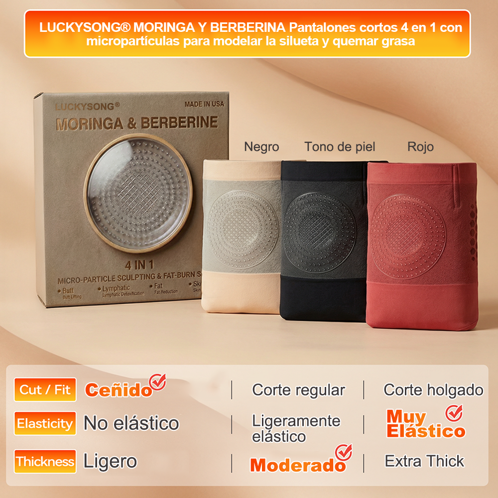 Tienda Oficial de la Marca | LUCKYSONG®2026 Pantalones Cortos 4 en 1 de Moringa y Berberina: Moldeadores y Quema-Grasas con Micropartículas
